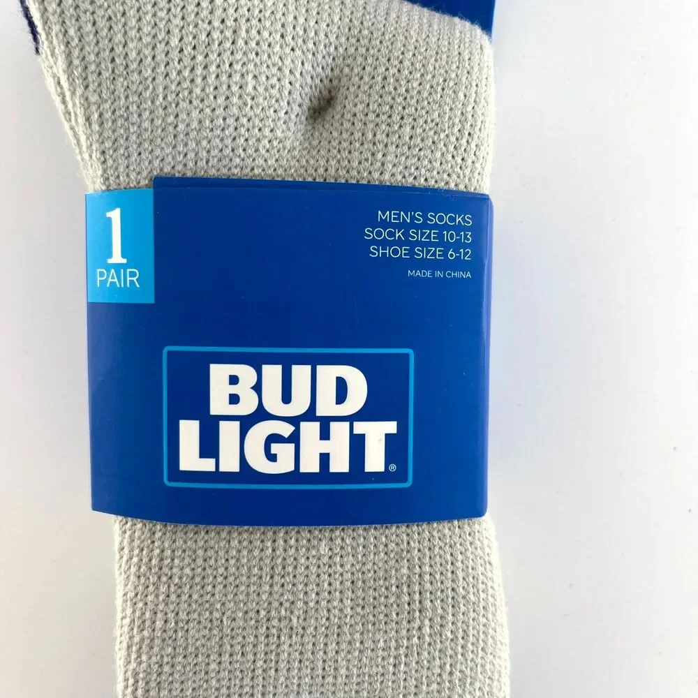 Bud‎ Light Men's Heat Socks Full Cushion Thermal Crew Sock Size 10-13 Navy Blue